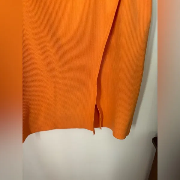 Express Body Contour Ribbed Midi Skirt Orange Side Slit XL - Image 5