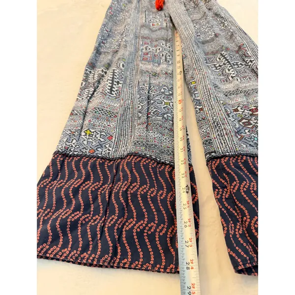 Eloise Anthropologie Boho Geometric Print Wide Leg Smocked‎ Pants Blue Red Small - Image 3