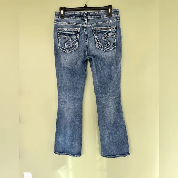 Silver Jeans Suki womens 29/31 medium wash mid rise slim bootcut Distressed blue - Image 6