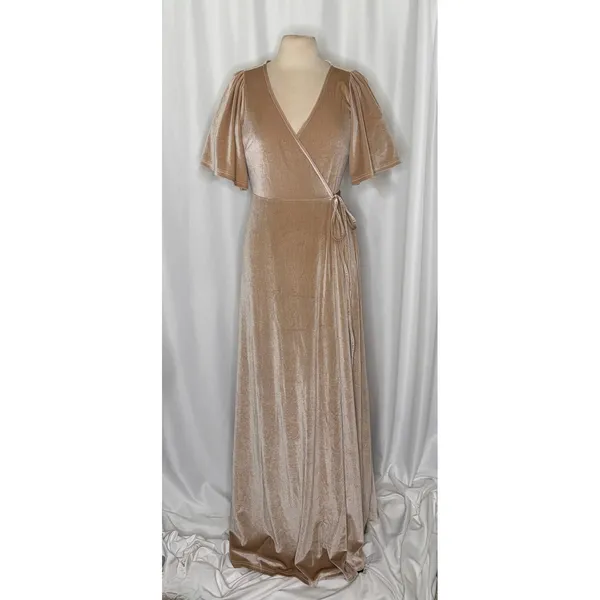 BALTIC BORN Meghan Velvet Wrap Maxi Dress Champagne Holiday Party Stretch Large - Image 2