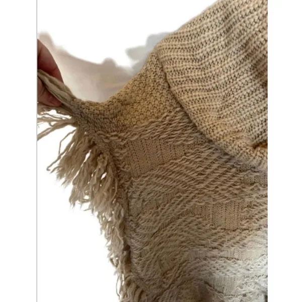 Lucky Brand wool blend fringed poncho sweater XS/S Textured Lagenlook Cozy Chic - Image 4