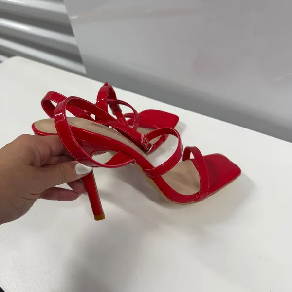 Elisabet Tang Red Patent Multi Strap Square Toe Stiletto Heels TES3153 Size 6 - Image 4