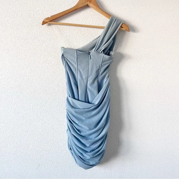House of CB Clementine Baby Blue Cut Out Bodycon Ruched Cocktail Mini Dress - Image 9