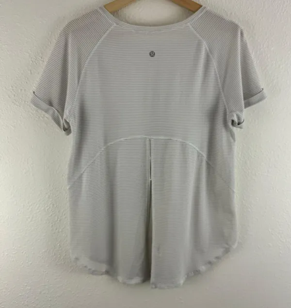 Lululemon Womens White Open Up Tie Back Flowy Athletic Workout Short Sleeve Tee - Image 9