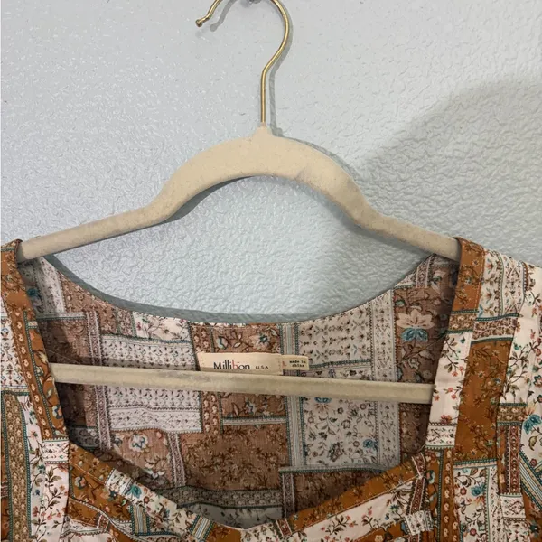 Millibon Mustard, Brown & White Patchwork Long Sleeve Top Size L - Image 4