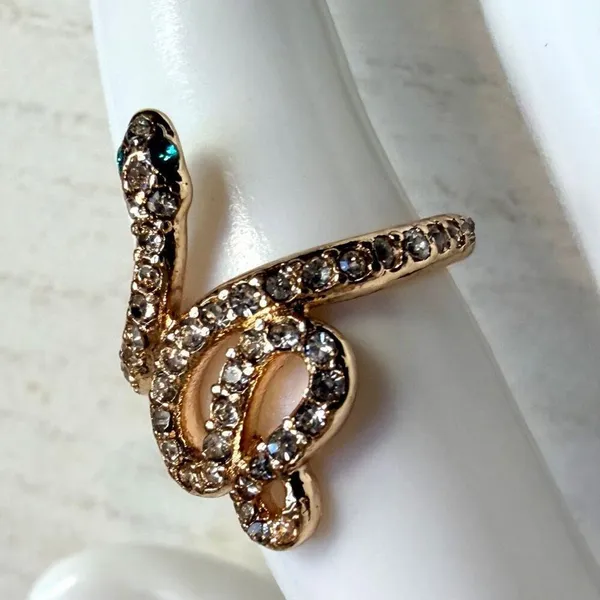 Gold Tone Crystal Snake Ring - Image 5