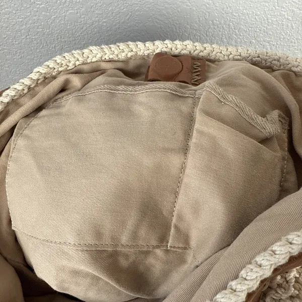 Lucky Brand Ivory Cotton‎ Crochet Leather Trim Boho Hobo Shoulder Bag Purse Tote - Image 11