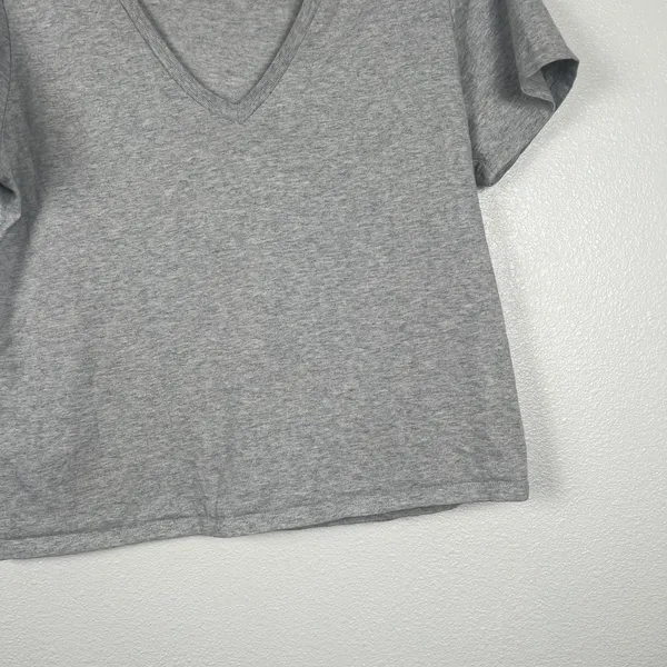 Good American Women's Short Sleeve V Neck Cotton Tee Shirt Grey‎ Sz 1 (S) - Image 4