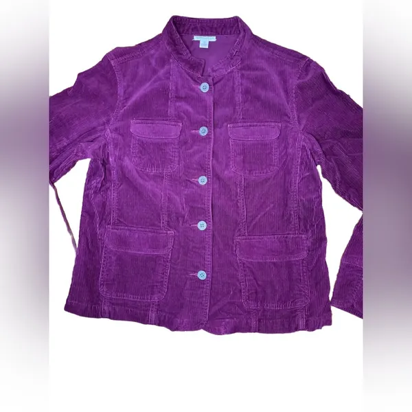 Charter Club Corduroy Jacket Womens Medium Burgundy Button‎ Up Pockets Slim Fit - Image 2