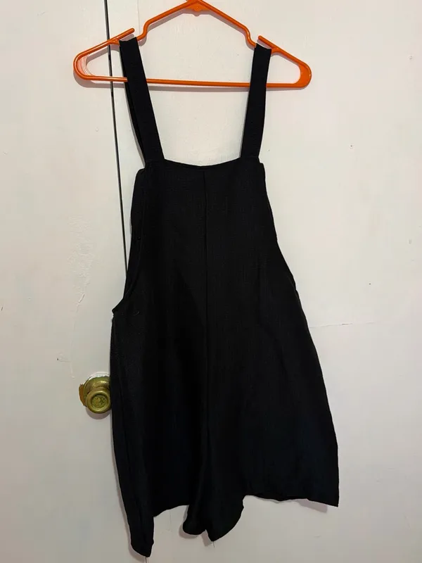 Black Mini Pinafore Dress with Wide Straps Size M - Image 4