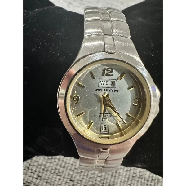 Milan Quartz Watch‎ Silver Tone Stainless Steel Day Date Indicator - Image 7