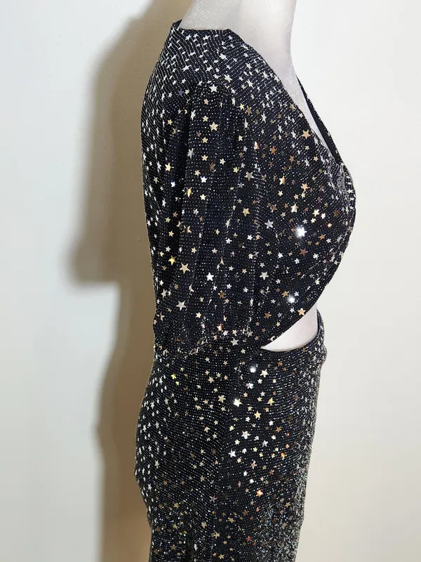 Altar'd State Black Metallic Star Cutout Mini Dress Size Medium - Image 4