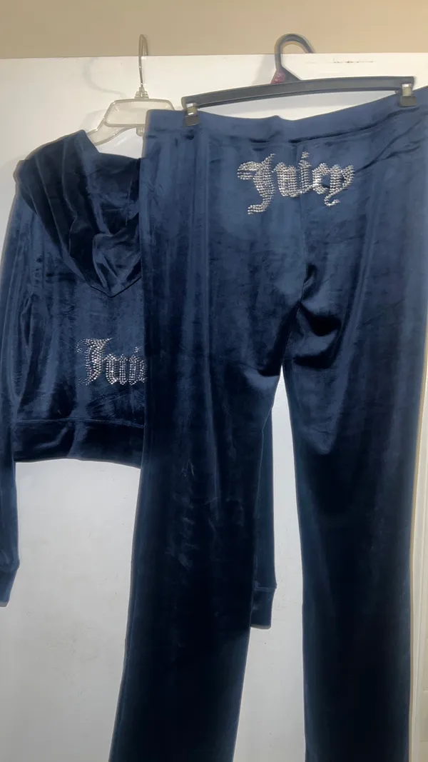 New JUICY COUTURE Y2K NAVY Velour Tracksuit Large - Image 7
