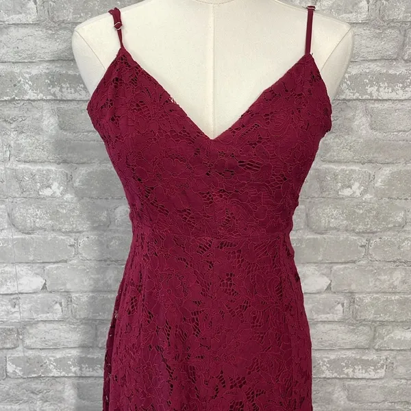 Lulus One Wish Burgundy Lace Midi Dress - Image 4