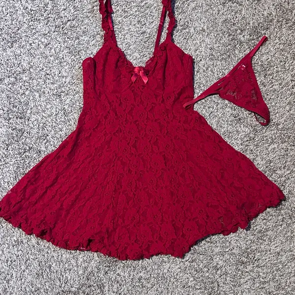 Red Lace Babydoll Lingerie with Bow Accent - Image 6