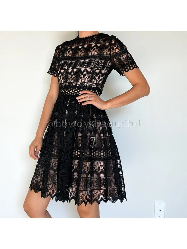 Alexis Black Crochet Guipure Lula Dress Size XS - Image 9
