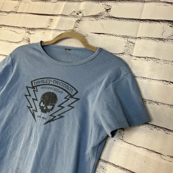 Harley-Davidson Vintage 2004 Y2K Blue Short Sleeve Tee Graphic T Shirt SZ M Bike - Image 6