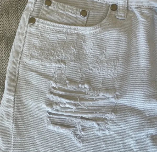 Signature 8 Distressed White Denim Skirt - Image 2