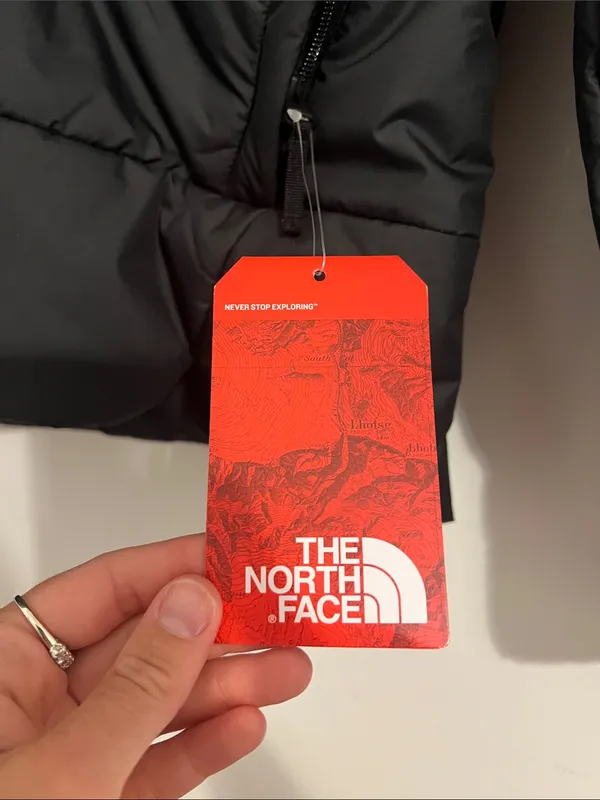The North Face Black Quilted Puffer Jacket with white claw logo - Image 4