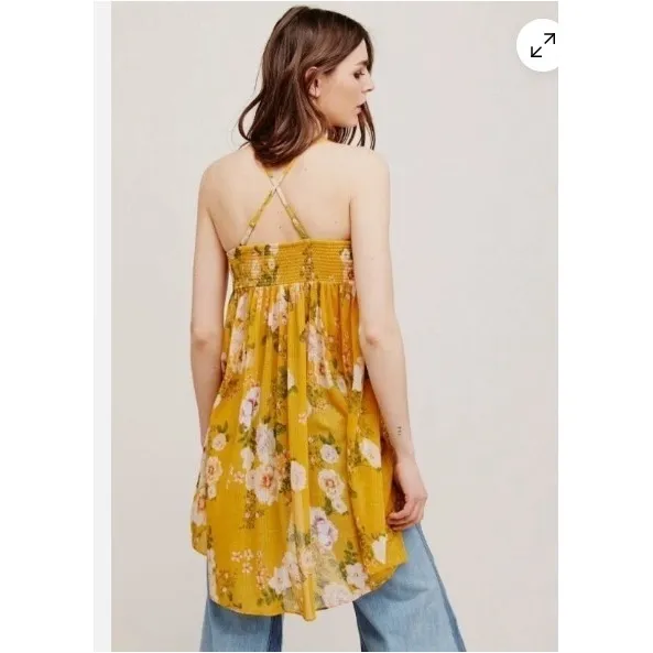 Free People Mustard Floral Halter High-Low Tunic Top XS - Image 12