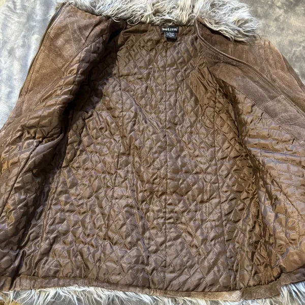 Wet Seal Suede Leather Faux Fur Trim Afghan Jacket M Penny Lane Indie Sleeze - Image 7