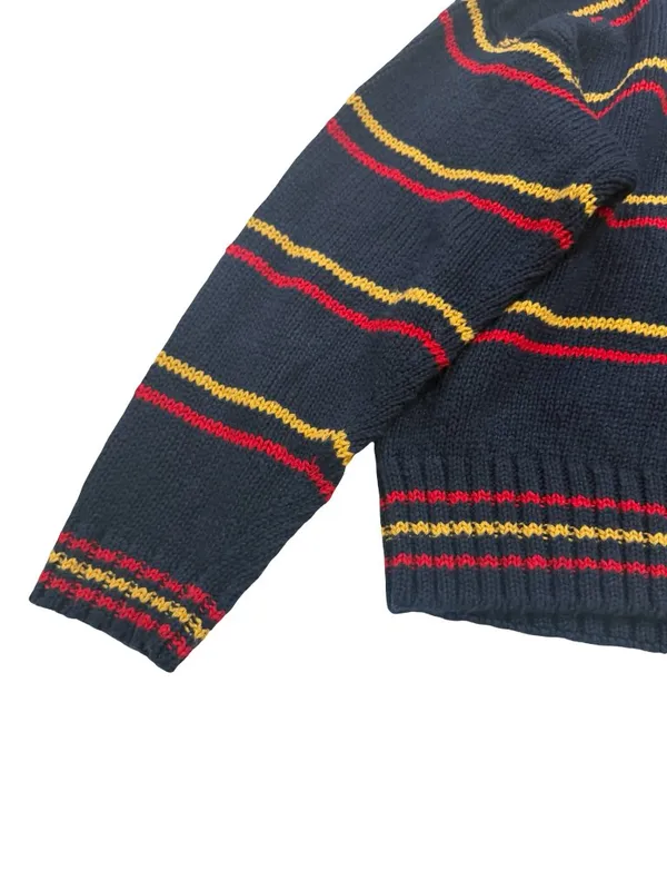 Lizwear Navy Red Gold Striped Argyle Mock Neck Sweater Colorblock Large Women's - Image 10
