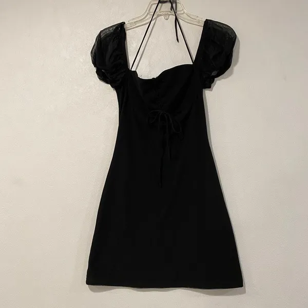 Princess Polly Black Puff Sleeve Mini Dress US 6 Tie Front Party Dress - Image 3