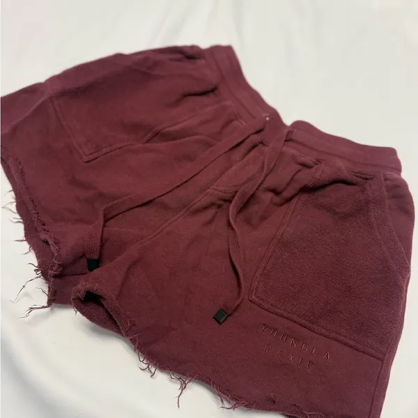 YoungLA Women's Maroon Reversed Terry Shorts: Size Medium Red - Image 2