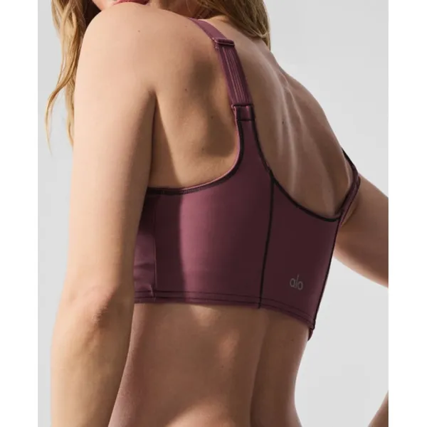 Alo Airlift Redefine Bra Burgundy Truffle Black Padded Sports Bralette Crop Top - Image 5