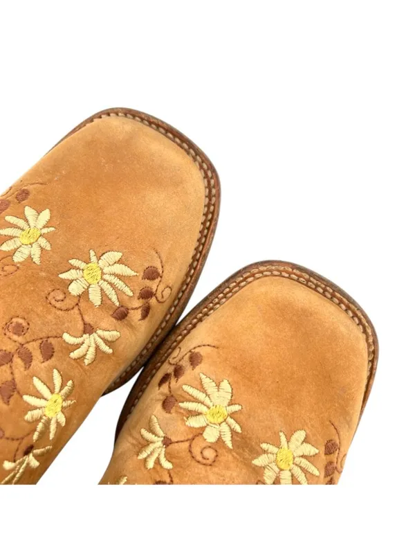 La Sierra Western Boots Floral Embroidery Size 7 Light Brown Nubuck - Image 4