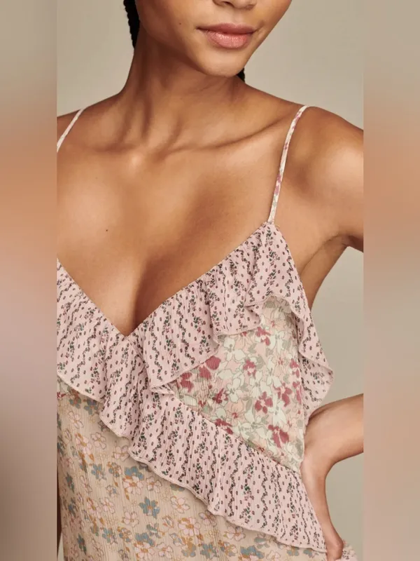 NWT Lucky Brand Coastal Cowgirl Coquette Floral Asymmetrical Midi Dress - Large - Image 3