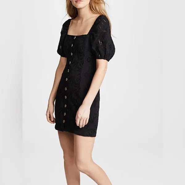 Free people‎ Daniella Eyelet Elegant Black Lace Mini Dress Size 2 - Image 2
