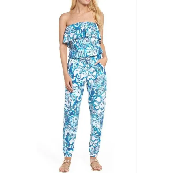 Lilly Pulitzer Ailsie Strapless Jumpsuit Romper Blue Keep On Trunkin Size Small - Image 2