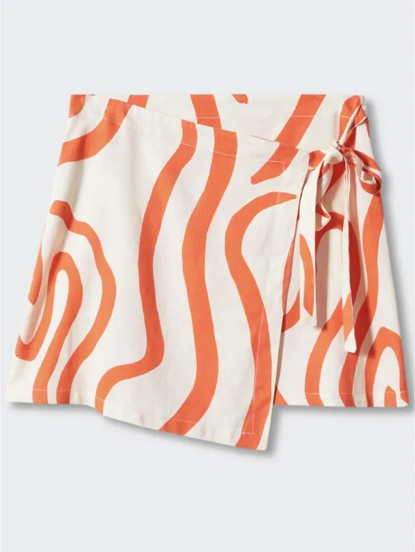 Mango Printed Linen-Blend Skirt Orange Ecru NWT Size XS - Image 6