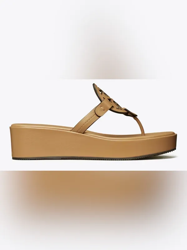 Tory‎ Burch Miller Leather Wedge Sandals Size 8 in Ginger Shortbread NEW Dustbag - Image 3
