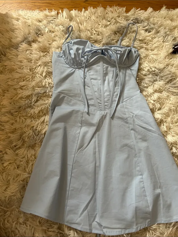 Light Blue Spaghetti-Strap Corset Mini Dress by Windsor - Image 3