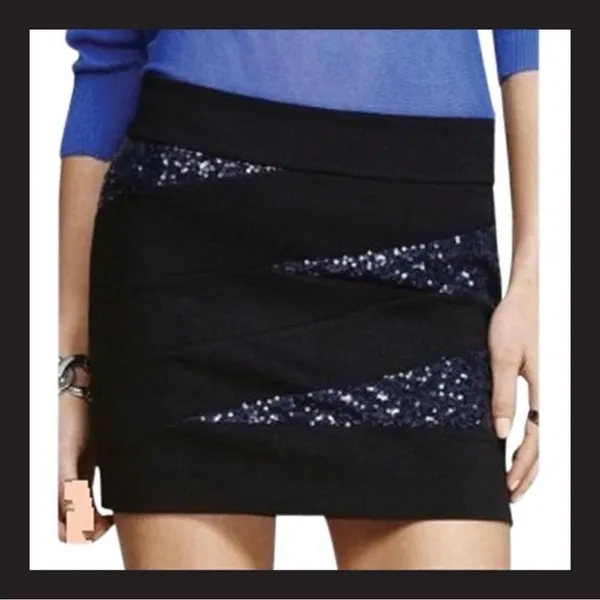 Express Knit Sequin Panel Mini Skirt Blue Black‎ Size 4 - Image 2