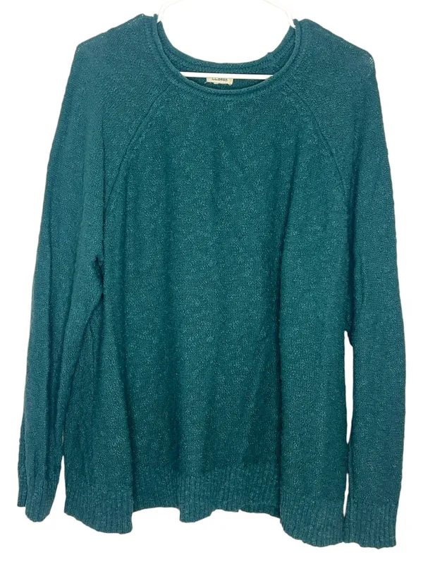 L.L.Bean teal midweight cotton slub rollneck pullover sweater, textured, knit - Image 4
