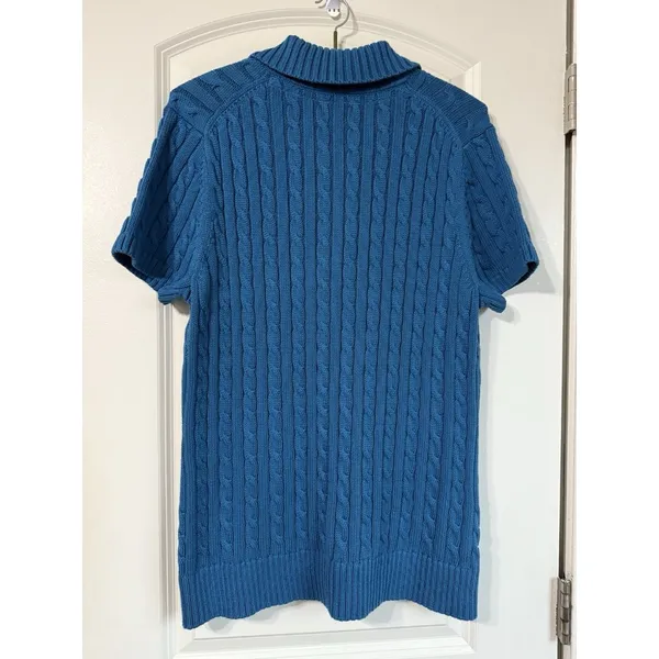 Vintage LL Bean Cable Knit Cardigan Women’s XL Blue Teal Short Sleeve Button Y2K - Image 9
