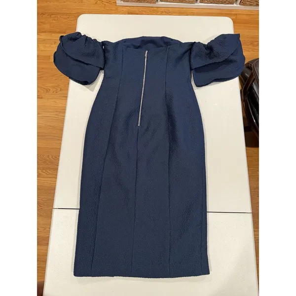 Keepsake Off Shoulder Midi Dress Medium Navy Slit Minimal Party Cocktail Travel - Image 2