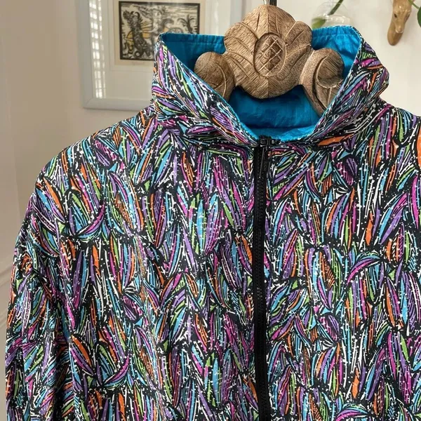 Vintage HTC Bold Colorful Print Windbreaker Spring Jacket M - Image 2