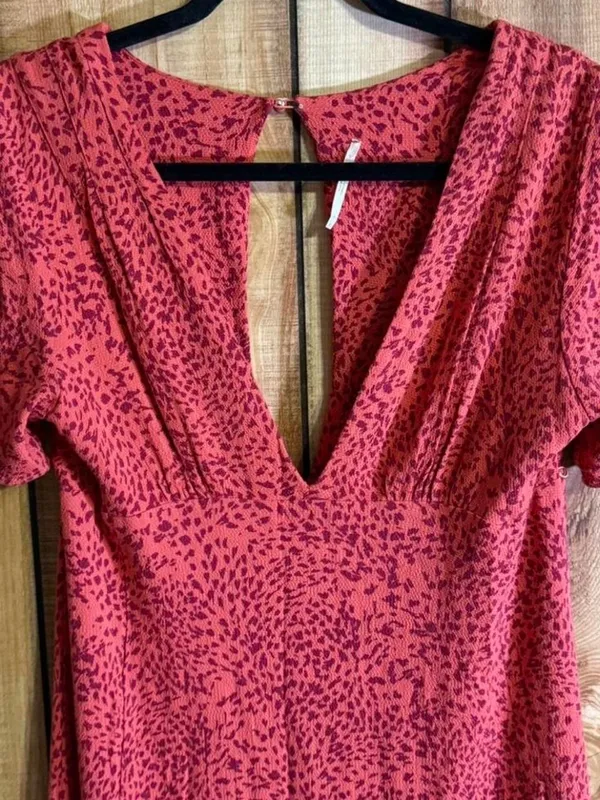 Free People Looking For Love Midi Dress Flame Combo V Neck Keyhole Back 8 - Image 5