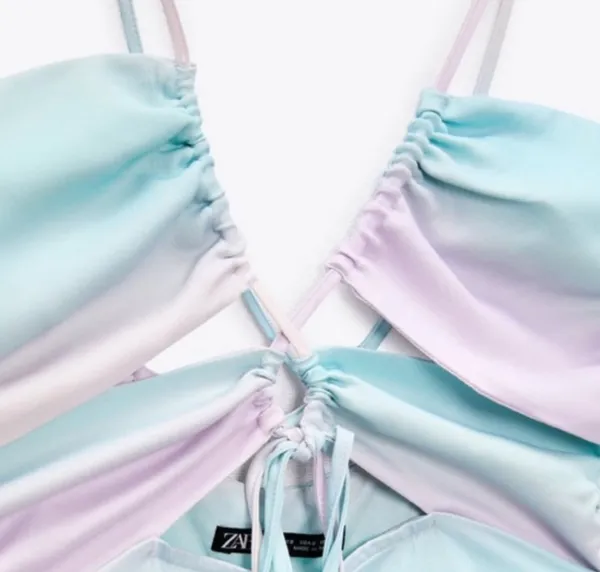 Zara Pastel Tie Dye Satin Ruched Cut Out Mini Dress Size M - Image 5