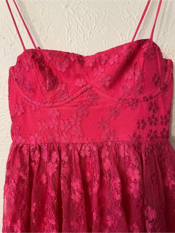 NWT Lovers + Friends Electric Pink Floral Lace Jia Mini Dress Small - Image 5