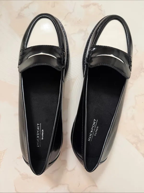 Rockport Black and White Patent Penny Loafers - Image 3