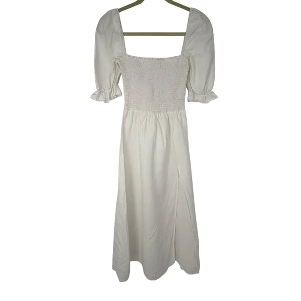 Reformation Marabella Linen Midi Dress White Smocked Puff Sleeve Small Vacation - Image 2