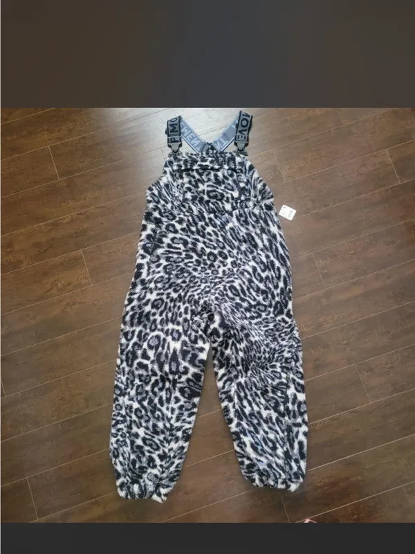 Free People Black & White Leopard Fleece Jumpsuit - Image 2