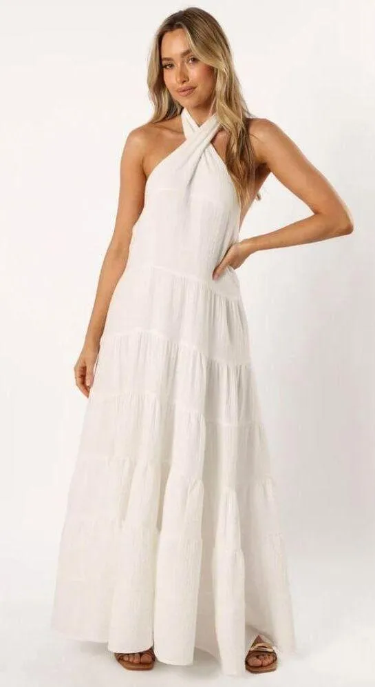 Petal & Pup Plara White Halterneck Maxi Dress M - Image 4
