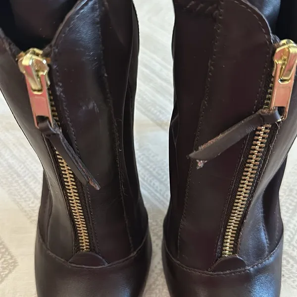 Charles By Charles David Dark Brown Ankle Boot Mixed Media Leather Front Zip - Image 3