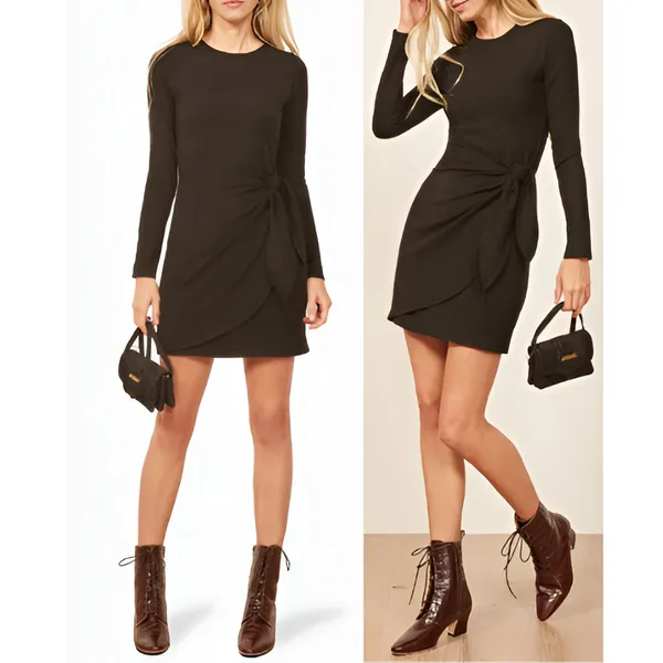 Reformation Womens Party Going Out Cali Tie Side Ribbed Mini Dress Size M Black‎ - Image 2